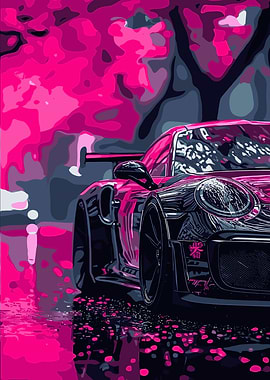 Pink Sports Car in Neon City