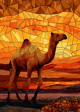 Stained Glass Camel at Sunset