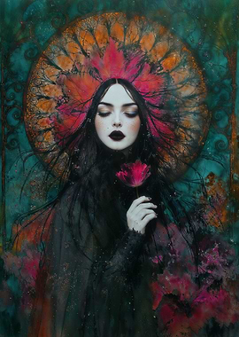 Mystical Gothic Woman with Flower