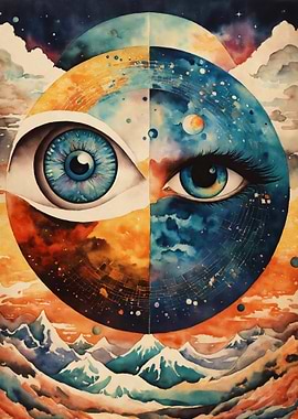 Cosmic Eyes and Mountain Landscape