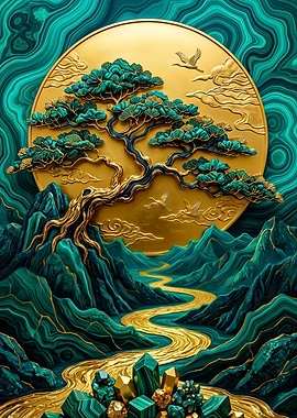 Golden Bonsai Tree Landscape