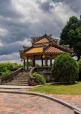 Ornate Asian Pavilion and Stone Staircase