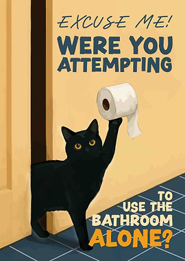 Black Cat with Toilet Paper