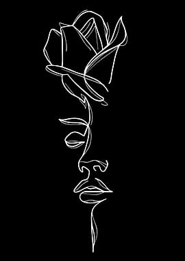Minimalist Rose Face Line Art