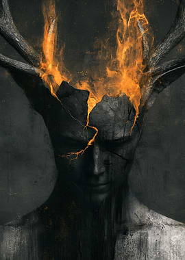 Fiery Demonic Figure with Antlers