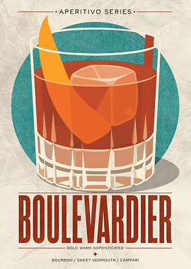 Boulevardier Cocktail Poster – Minimalist Aperitivo Wall Art Print