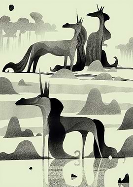 Mythical Creatures in a Dreamlike Landscape