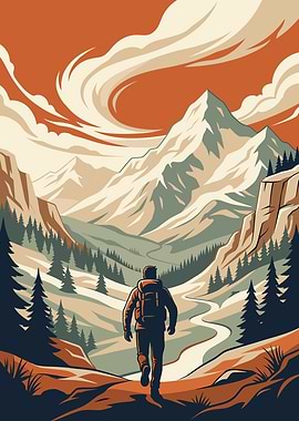 Hiker in a Mountain Valley
