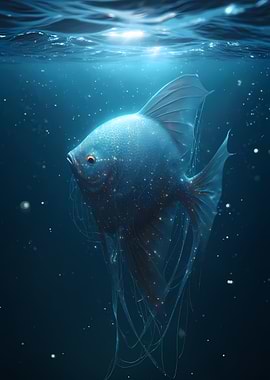 Angelfish in deep blue ocean