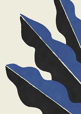 Abstract Blue and Black Leaf Shapes