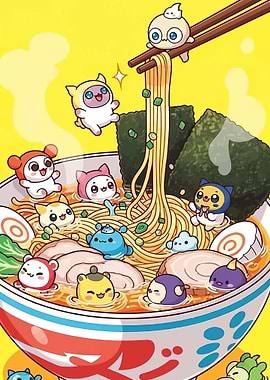 Cute Characters Enjoying Ramen