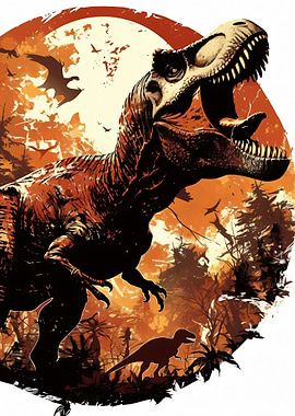 Tyrannosaurus Rex Roaring in Jungle