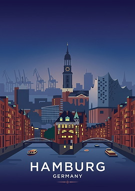 Hamburg Skyline at Dusk