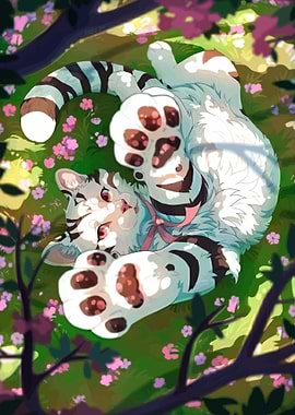 Cute Cat Lying in Flowers