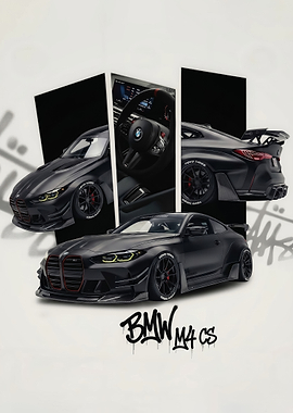 A dynamic black BMW M4 CS Car Poster