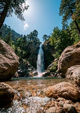 Majestic Waterfall in a Lush Forest