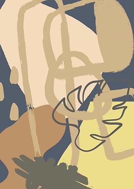 Abstract Brushstrokes and Leaf Outline