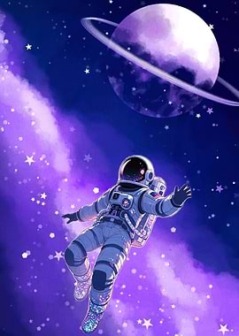 Astronaut floating in a purple galaxy