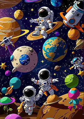 Astronauts and Planets in Space