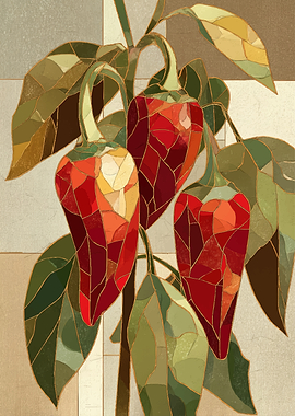 Stained Glass Peppers and Leaves