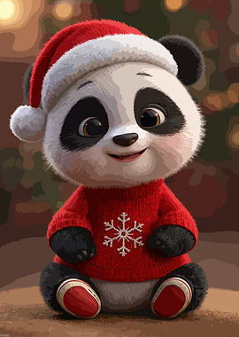Cute Panda in Christmas Sweater