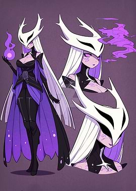 Fantasy Character with White Mask and Purple Accents