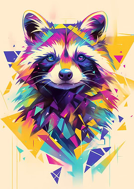 Colorful Geometric Raccoon Portrait