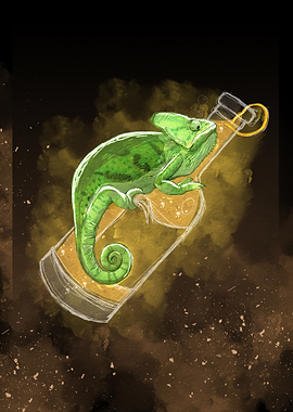 Chameleon on a Beer Bottle