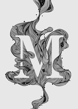 Monogram M with Abstract Swirls