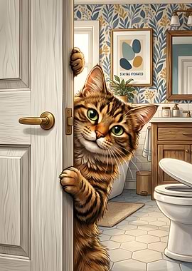 Curious Cat Peeking in Bathroom