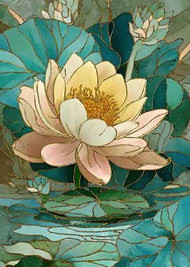 Golden Lotus Flower in Pond