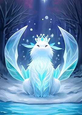 Ice Creature with Crown in Winter Forest
