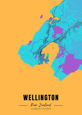 Wellington New Zealand Map Art