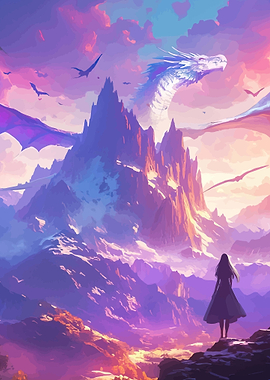 Dragon Overlooking Mountain Landscape