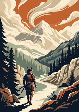 Samurai in Mountain Landscape