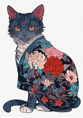 Cat in a Floral Kimono