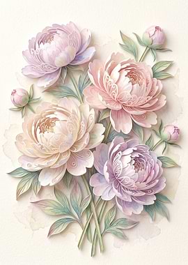 Soft Peony Bouquet Watercolor Painting