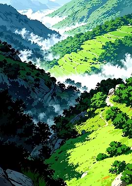 Misty Mountain Valley with Rice Terraces