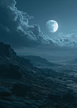 Moonlit Mountain Landscape
