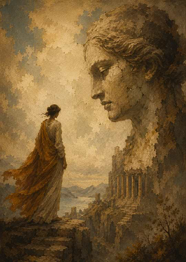 Woman Gazing at Giant Statue