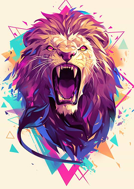 Roaring Lion with Geometric Shapes