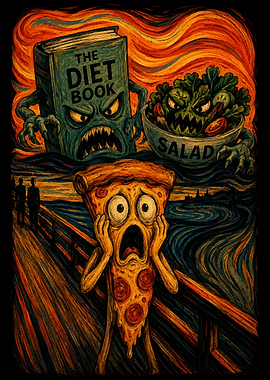 Pizza Screams at Diet Book and Salad