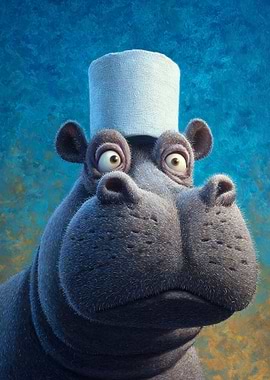 Cartoon Hippo Wearing a Chef Hat