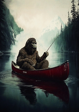 Bigfoot Fishing in a Canoe