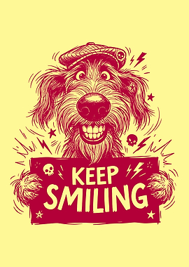 Dog with 'Keep Smiling' sign