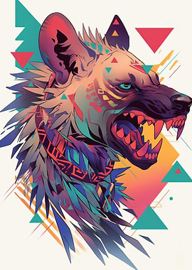 Aggressive Hyena with Geometric Patterns