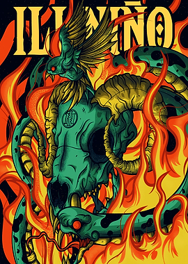 Skull, Snake, Bird, and Flames