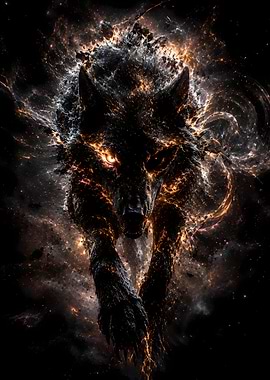 Fiery Wolf in Cosmic Nebula