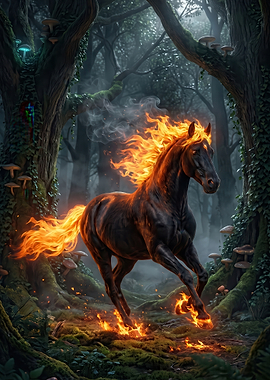 Fiery Horse in Enchanted Forest