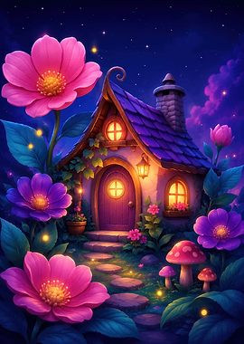 Enchanted Fairy House at Night
